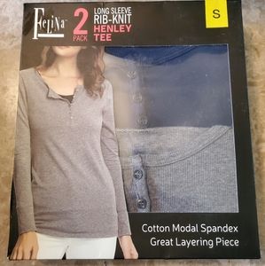 Felina Long Sleeve Rib Knit Henley Tee 2 Pack